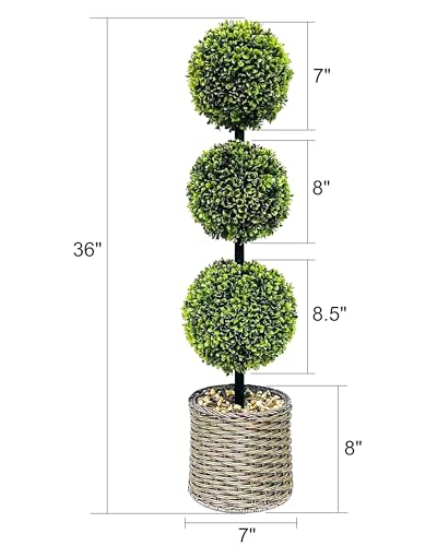 Product: ChrisXiao 3ft Artificial Triple Ball Boxwood Topiary Tree Set of 2, Artificial All Year Green Fake Plant Ball Trees, UV-Resistant Indoor/Outdoor Porch Decor with Sturdy Pot