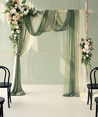 Silky Flower Store Wedding Arch Flowers Kit, Sheer Drapes, Spring Green Rose, Sage White Faux Florals, 5 Piece Set, 6ft x 9ft Arch 9 9 Product: Ling's Moment Wedding Arch Flowers with Sheer Drapes Kit - Artificial Spring Green Rose Floral Arrangements for Ceremony Backdrop, Arbor Decor, 5-Piece Set (2 Flower Stems + 3 Hanging Drapes)