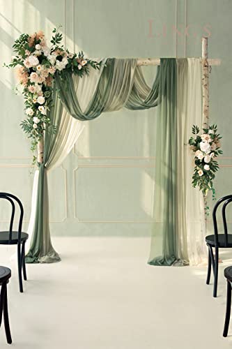 Silky Flower Store Wedding Arch Flowers Kit, Sheer Drapes, Spring Green Rose, Sage White Faux Florals, 5 Piece Set, 6ft x 9ft Arch 2 2 Product: Ling's Moment Wedding Arch Flowers with Sheer Drapes Kit - Artificial Spring Green Rose Floral Arrangements for Ceremony Backdrop, Arbor Decor, 5-Piece Set (2 Flower Stems + 3 Hanging Drapes)