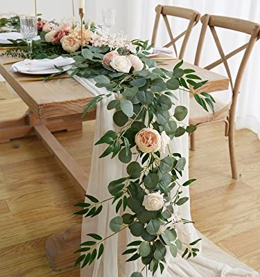 Product: MISSPIN 8FT Eucalyptus and Willow Leaf Garland with Artificial Flowers Fake Flower Peony Rose Vine Greenery Decorative Wall Hanging Plant for Spring Wedding Arch Door Arrangement Party Decor
