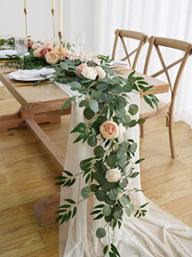 MISSPIN 8FT Eucalyptus and Willow Leaf Garland with Artificial Flowers Fake Flower Peony Rose Vine Greenery Decorative Wall Hanging Plant for Spring Wedding Arch Door Arrangement Party Decor - Artificial Flower Arrangements Product: MISSPIN 8FT Eucalyptus and Willow Leaf Garland with Artificial Flowers Fake Flower Peony Rose Vine Greenery Decorative Wall Hanging Plant for Spring Wedding Arch Door Arrangement Party Decor
