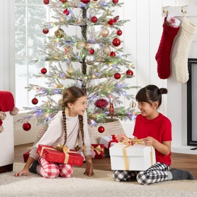 Product: Best Choice Products Pre-Lit Sparse Christmas Tree 6ft Artificial Flocked Pine Holiday Décor Aspen Noble Fir 2-in-1 White & Multicolor LED Lights