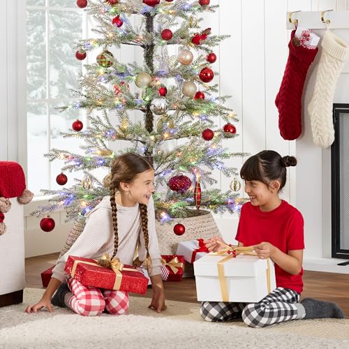 Product: Best Choice Products Pre-Lit Sparse Christmas Tree 6ft Artificial Flocked Pine Holiday Décor Aspen Noble Fir 2-in-1 White & Multicolor LED Lights