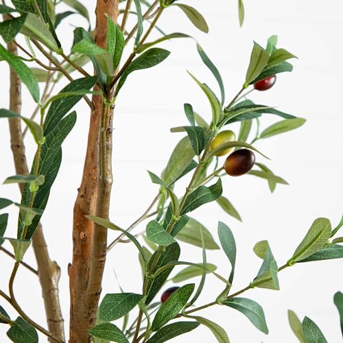 Product: Nearly Natural 6FT Tall Silk Faux Olive Tree for Home and Office Decor, Fake Potted Tree with Natural Wood Trunk, Realistic Branches and Lifelike Fruits