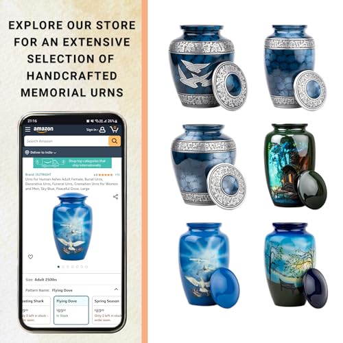 Silky Flower Store Printed Landscape Dove Funeral Cremation Urn for Human Ashes, Blue, Adults, 20.5cm 4 4 Product: OUTRIGHT Printed Landscape Dove Funeral Cremation Urn for Human Ashes Adults (Flying Dove, Adult 250lbs), Blue