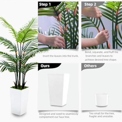 Product: 5FT Real Touch Artificial Palm Tree with White Planter - Faux Tropical Areca Floor Plant for Home & Office Décor