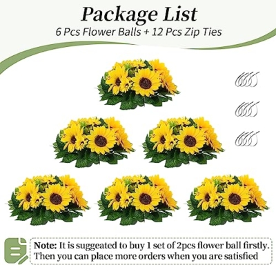 Product: BLOSMON Sunflowers Artificial Flowers Centerpieces - 6 Pcs Fake Yellow Sunflower Flowers Ball Center Piece Decoration for Wedding Table Silk Kissing Floral Arrangements for Home Party Event DIY Decor