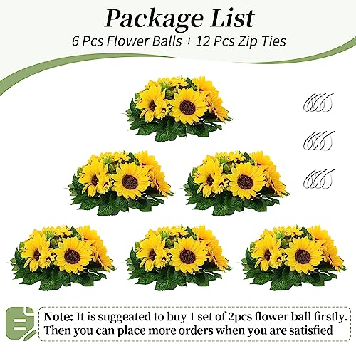 Product: BLOSMON Sunflowers Artificial Flowers Centerpieces - 6 Pcs Fake Yellow Sunflower Flowers Ball Center Piece Decoration for Wedding Table Silk Kissing Floral Arrangements for Home Party Event DIY Decor