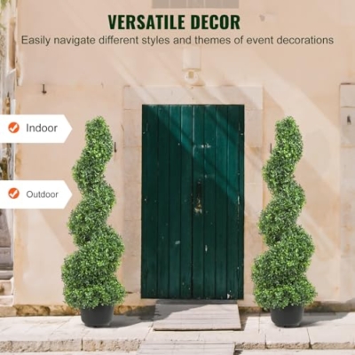 Product: VEVOR Artificial Boxwood Spiral Topiary Trees, 3ft Tall (2 Pieces) Faux Plant Outdoor, All-Year Green Fake Plant with Replaceable Leaves for Decorative/Indoor/Porch/Garden