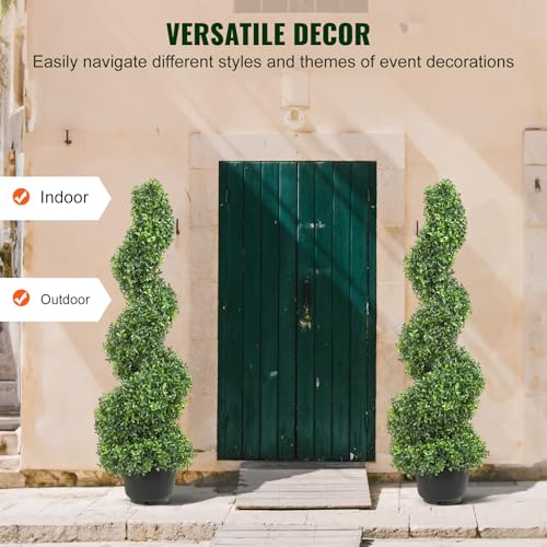 Product: VEVOR Artificial Boxwood Spiral Topiary Trees, 3ft Tall (2 Pieces) Faux Plant Outdoor, All-Year Green Fake Plant with Replaceable Leaves for Decorative/Indoor/Porch/Garden