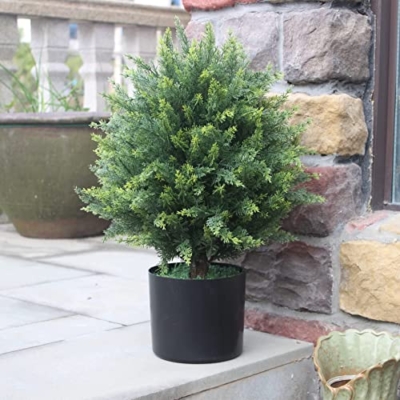 Product: ECOLVANT Two 21''T Artificial Topiary Ball Trees Faux Bushes UV Resistant Artificial Shrubs Potted Fake Cedar Trees for Outdoor Indoor Front Porch Garden