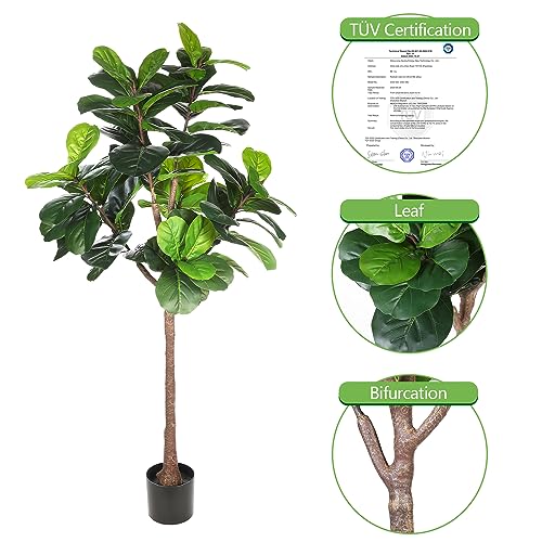 Product: ​Realead 5ft Fiddle Leaf Fig Tree Artificial - Large Fake Fig Leaf Tree with 78 Leaves - Tall Faux Plants in Plastic Nursery Pot for Modern Home Office Living Room Indoor Decor