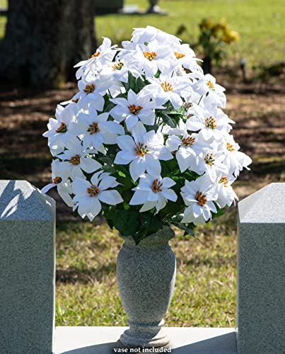 Product: Sympathy Silks Artificial Cemetery Flowers - Realistic - Outdoor Grave Decorations - White Christmas Poinsettias - 28" Tall