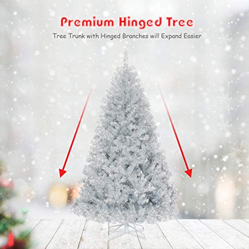 Silky Flower Store Silver Artificial Christmas Tree, 6ft Hinged Full Design, Electroplated Finish, Metal Stand, Indoor Outdoor 6ft 1 1 Product: 6ft Goplus Silver Artificial Christmas Tree - Hinged Full Design with Electroplated Finish & Metal Stand for Indoor/Outdoor Holiday Decor