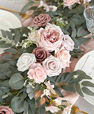 Product: Ling's Moment Flower Garland - 6FT Eucalyptus & Rose - Pink Sweetheart Table Decor for Wedding Reception, Artificial Floral Garland for Mantle, Thanksgiving, Christmas Decoration, Dusty Rose