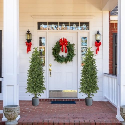 Product: Gonuien Artificial Topiary Tree 3.2FT(39") Outdoor Evergreens in Outdoor Artificial Shrub Potted Plant Plant for Indoor Porch of Home and Office 2 Pieces a Set Topiary Trees Faux Boxwood