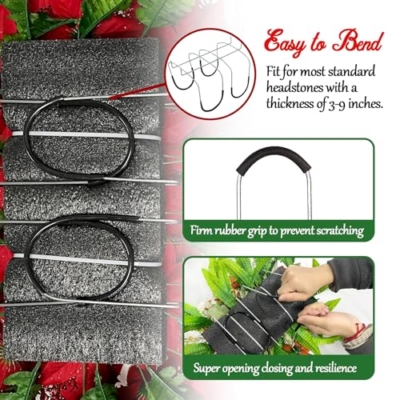 Product: GRPFS Christmas Cemetery Flowers Red Poinsettias Headstone Flowers Saddle Realistic Memorial Flower Arrangement for Outdoor Grave Decorations