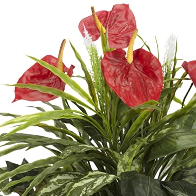Product: Nearly Natural Mixed Greens & Anthurium with Decorative Vase Silk Plant