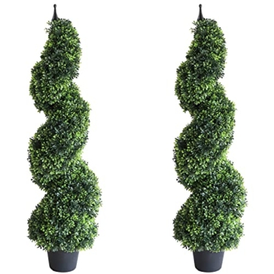 Product: momoplant Outdoor Artificial Topiary Boxwood Spiral Trees, 3.6ft Fake Topiary Tree (2 Pieces) Faux Shrubs Topiaries Tree Outdoor Feaux Plant for Decorative Indoor/Outdoor/Garden (43inch)