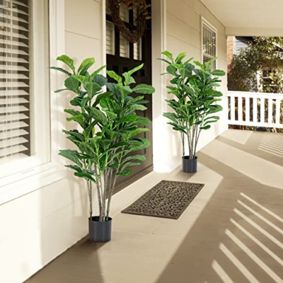 Product: BestComfort 4.6ft Artificial Fiddle Leaf Fig Tree Set of 2, Fake Ficus Pandurate Plant in Pots for Indoor Outdoor, Faux Ficus Lyrata Plant for Home Office Modern Decoration Housewarming Gift
