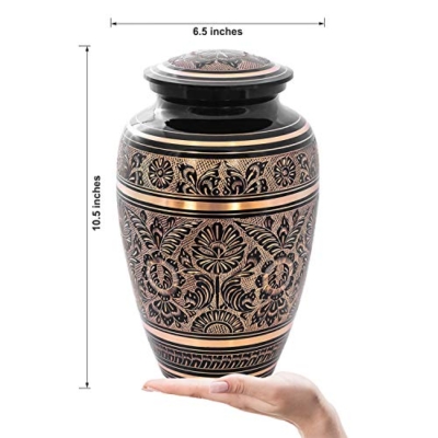 Product: Cremation Urn for Human Ashes with Satin Bag, for Adults up to 200 lbs | Large Handcrafted Funeral Urns by Divit Shilp (Adult, Black Art)