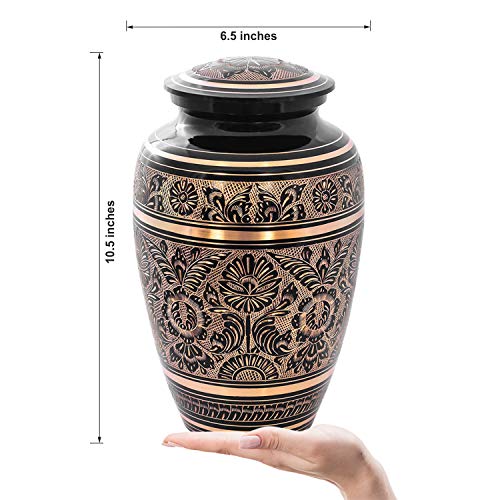 Product: Cremation Urn for Human Ashes with Satin Bag, for Adults up to 200 lbs | Large Handcrafted Funeral Urns by Divit Shilp (Adult, Black Art)