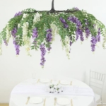 Product: Efavormart Cream Purple Artificial Silk Wisteria Vine Round Hanging Canopy, Draping Garland Flower Chandelier with Interchangeable Branches 55"