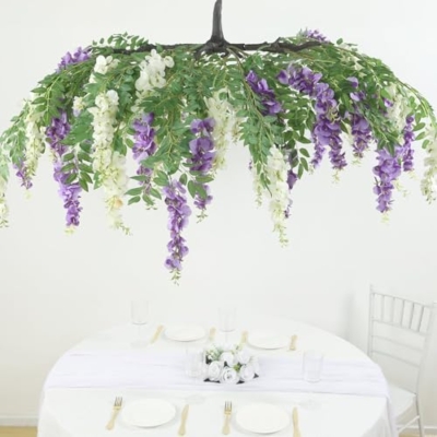 Product: Efavormart Cream Purple Artificial Silk Wisteria Vine Round Hanging Canopy, Draping Garland Flower Chandelier with Interchangeable Branches 55"