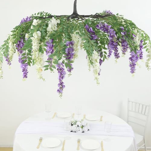 Efavormart Cream Purple Artificial Silk Wisteria Vine Round Hanging Canopy, Draping Garland Flower Chandelier with Interchangeable Branches 55" - Artificial Roses Product: Efavormart Cream Purple Artificial Silk Wisteria Vine Round Hanging Canopy, Draping Garland Flower Chandelier with Interchangeable Branches 55"