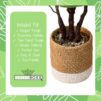 Product: GreenBoxx 35" Artificial Fiddle Leaf Fig Tree Faux Plant - Green Fake Boho Ficus Plants - 45 Leaves Large Cement Pot for Home Decor, Office, Store, Indoor/Outdoor Natural Floor Trees Fake Plant