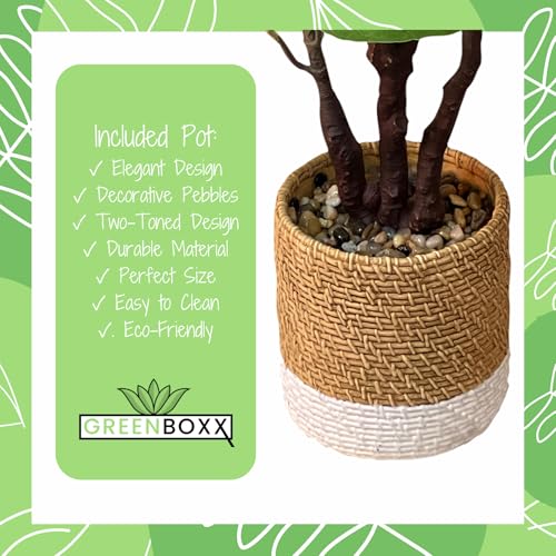 Product: GreenBoxx 35" Artificial Fiddle Leaf Fig Tree Faux Plant - Green Fake Boho Ficus Plants - 45 Leaves Large Cement Pot for Home Decor, Office, Store, Indoor/Outdoor Natural Floor Trees Fake Plant