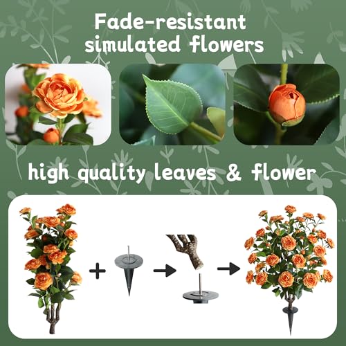 Product: OAZALDA Artificial Camellia Flower Plants Artificial Tree, 【 2 Pack 】 Faux Floral Plant Blooming Camellia 36 Inch with Orange Blossom Indoor Outdoor Decoration