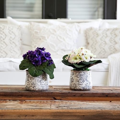 Product: Nearly Natural 8in. African Violet Artificial Plant in Floral Design Vase (Set of 2)