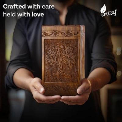 Silky Flower Store Handcarved Wooden Cremation Urn for Human Ashes, Tree of Life Memorial Urn, Adult Men Women, 250 lbs Capacity, 32.5cm 13 13 Product: INTAJ Handcarved Wooden Cremation Urn for Human Ashes - Tree of Life Design, 250 lbs Capacity, Suitable for Adult Men and Women - Decorative Funeral Urn Box and Casket