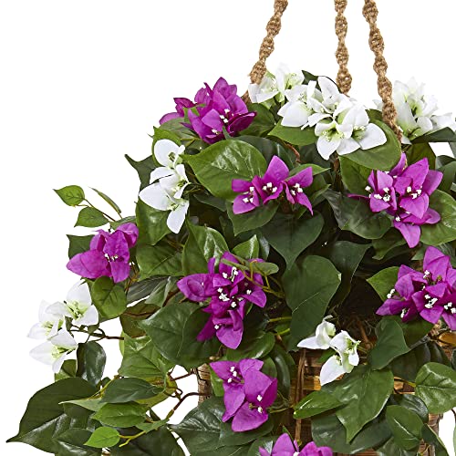 Silky Flower Store Mixed Bougainvillea Artificial Hanging Basket Plant, Deep Green Leaves, Indoor Outdoor Faux Floral Décor, 30in. 1 1 Product: Nearly Natural 30in. Mixed Bougainvillea Artificial Plant Hanging Basket