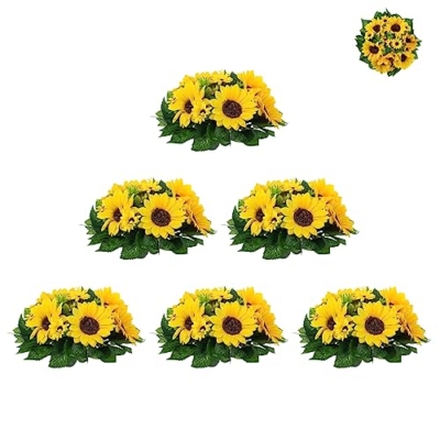 Product: BLOSMON Sunflowers Artificial Flowers Centerpieces - 6 Pcs Fake Yellow Sunflower Flowers Ball Center Piece Decoration for Wedding Table Silk Kissing Floral Arrangements for Home Party Event DIY Decor