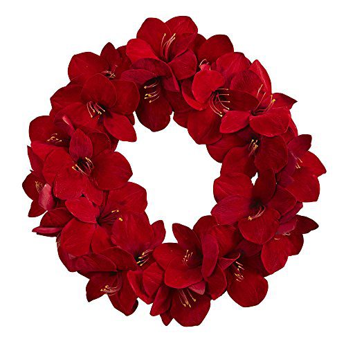 Nearly Natural 22in. Artificial Amaryllis Wreath - Artificial Flower Arrangements Product: Nearly Natural 22in. Artificial Amaryllis Wreath