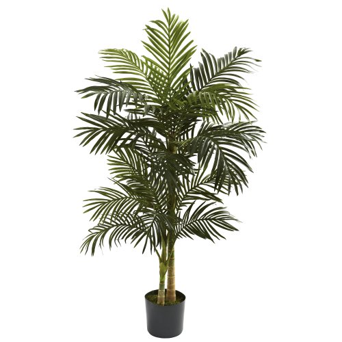 Product: Nearly Natural 6ft Fiddle Leaf Fig Artificial Tree and 5ft. Golden Cane Palm Artificial Tree | Green
