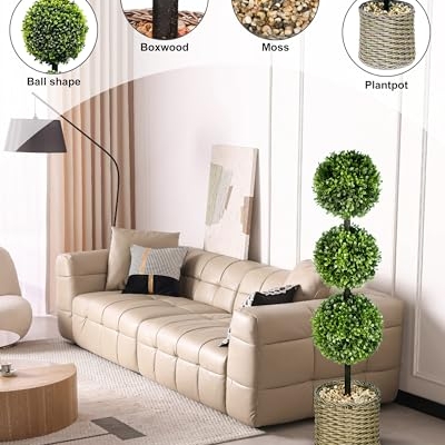 Product: ChrisXiao 3ft Artificial Triple Ball Boxwood Topiary Tree Set of 2, Artificial All Year Green Fake Plant Ball Trees, UV-Resistant Indoor/Outdoor Porch Decor with Sturdy Pot