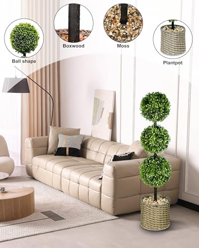 Product: ChrisXiao 3ft Artificial Triple Ball Boxwood Topiary Tree Set of 2, Artificial All Year Green Fake Plant Ball Trees, UV-Resistant Indoor/Outdoor Porch Decor with Sturdy Pot