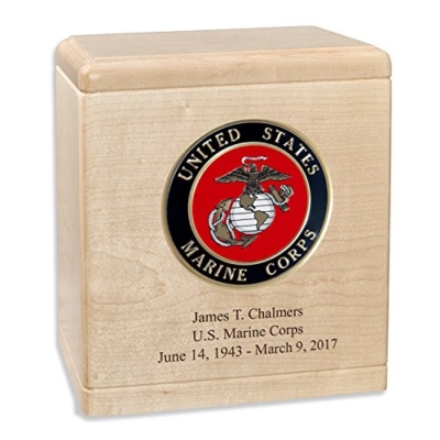 Product: Maple Wood Military Cremation Urn for The Marine Corps Veteran with Custom Inscription - Personalized Wooden Funeral Urns Made in The USA (More Options Available)