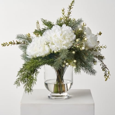 Product: Elegant Long-Term Storage Artificial Flowers: Fluffy White Hydrangeas, Peonies & Christmas Amaryllis for Festive Holiday Centerpieces