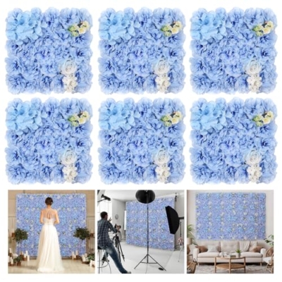 Product: Artificial Flower Wall Panels 6pcs 3D Silk Floral Background 15 * 15inch Faux Flower Wall Mat for Home Decor Birthday Party Wedding Photo Backdrops-Blue