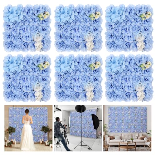 Product: Artificial Flower Wall Panels 6pcs 3D Silk Floral Background 15 * 15inch Faux Flower Wall Mat for Home Decor Birthday Party Wedding Photo Backdrops-Blue