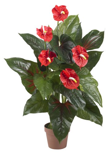 Nearly Natural 3ft. Anthurium Silk Plant (Real Touch), Red - Artificial Flower Arrangements Product: Nearly Natural 3ft. Anthurium Silk Plant (Real Touch), Red
