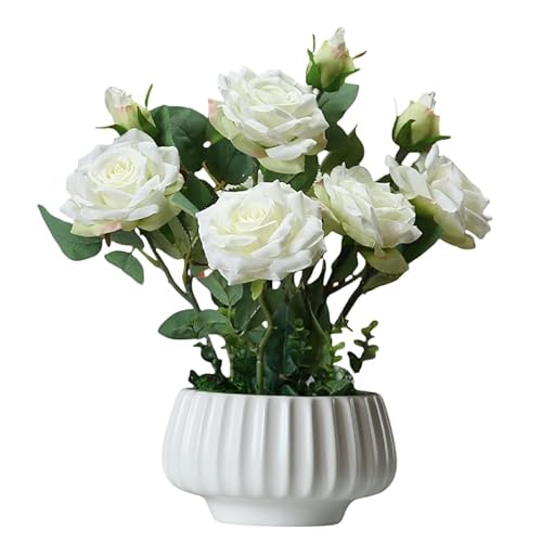 Roses Ceramic Set of Artificial Flowers, Simulation iris Flower Bouquet Indoor Fake Flowers for Desktop vase Wedding Furniture Holiday Decoration (White) - Artificial Flower Arrangements Product: Roses Ceramic Set of Artificial Flowers, Simulation iris Flower Bouquet Indoor Fake Flowers for Desktop vase Wedding Furniture Holiday Decoration (White)