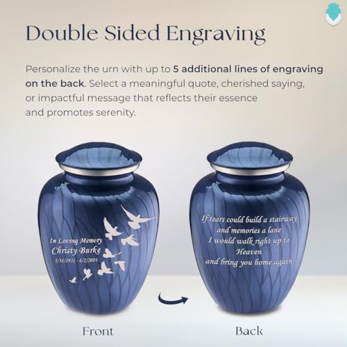 Product: Geturns Embrace Adult Personalized Doves Cremation Urns for Human Ashes I Large Pearl Cobalt Blue Funeral Urn for Adult Men and Women with Double Side Engraving I 200 lbs