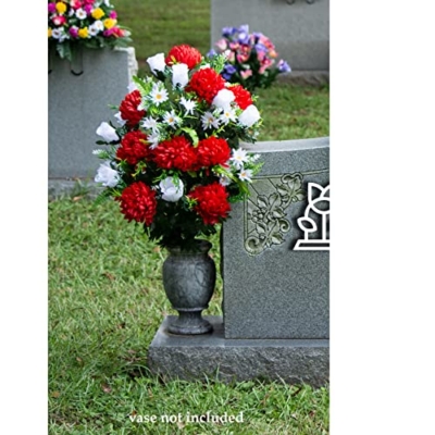 Silky Flower Store Artificial Cemetery Flowers, Sympathy Silks Red Mum White Rose Bouquet, Outdoor Grave Decorations, Non Bleed Colors, 20.5cm 12 12 Product: Sympathy Silks Artificial Cemetery Flowers – Realistic Vibrant Roses, Outdoor Grave Decorations - Non-Bleed Colors, and Easy Fit - 1 Red Mum and White Rose Bouquet