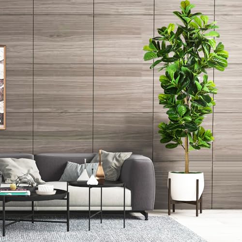 Silky Flower Store Artificial Fiddle Leaf Fig Tree, Ficus Lyrata Faux Plant, 7.3ft 2 2 Product: OXLLXO 7.3ft Artificial Fiddle Leaf Fig Tree (87in) with Plastic Nursery Pot Faux Tree, Ficus Lyrata Fake Plant for Office House Farmhouse Living Room Home Decor (Indoor/Outdoor)
