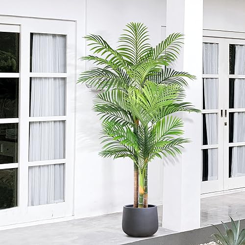 Product: 6ft Triple Golden Cane Palm Artificial Tree - UV Resistant Tropical Plant for Indoor & Outdoor Decor